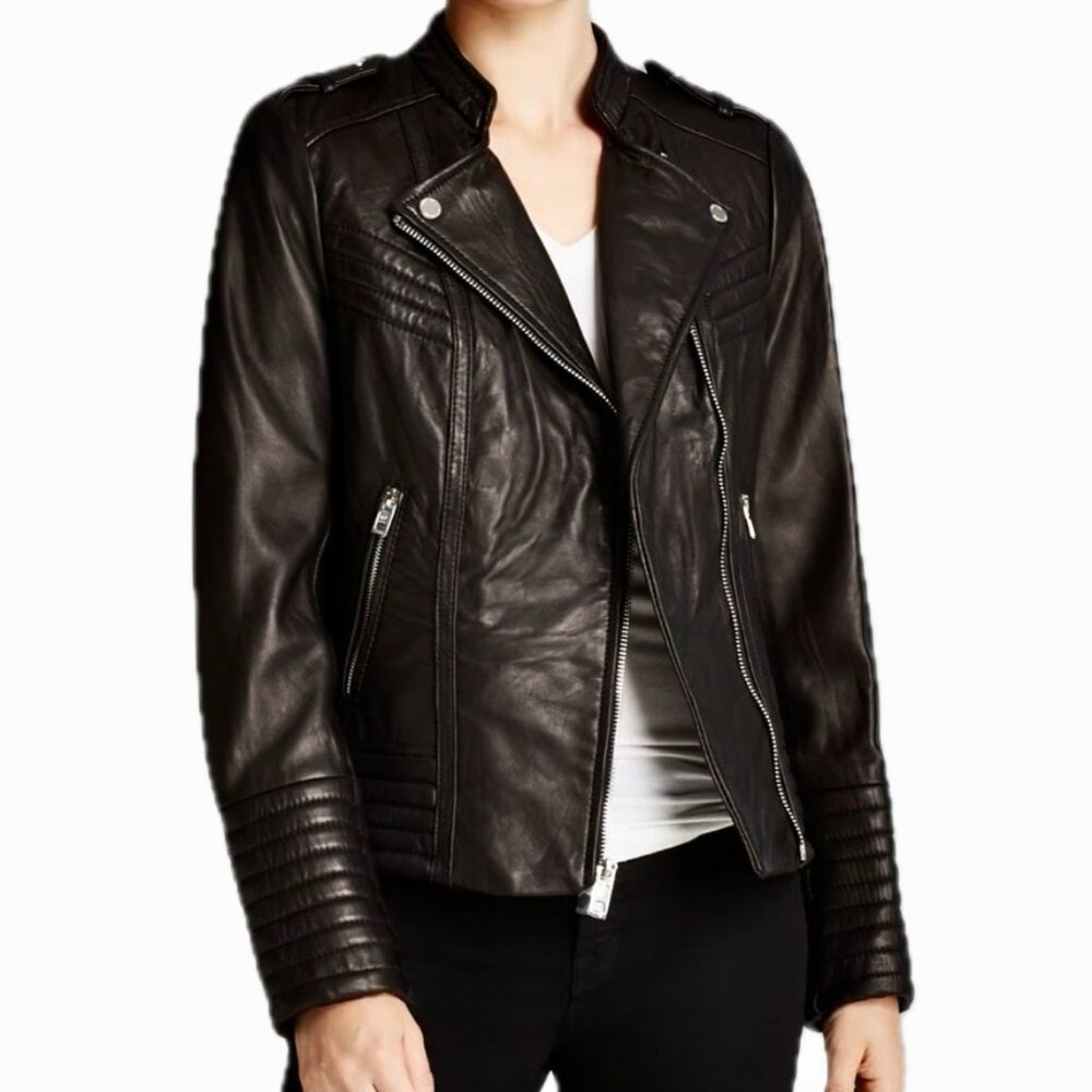 Michael Kors Black Quilted Leather Moto Jacket